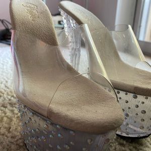 NEW Clear pleaser platform heels with rhinestones